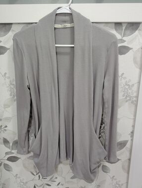 Gibson Light Gray Open-Front Waffle Knit Cardigan